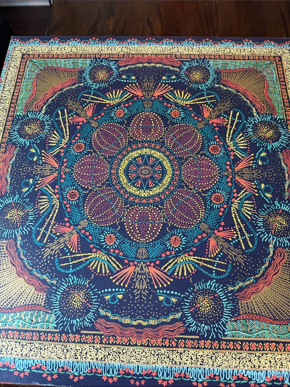 Dior Multicolor Floral Mandala Silk Scarf - Navy, Turquoise, Coral, Gold
